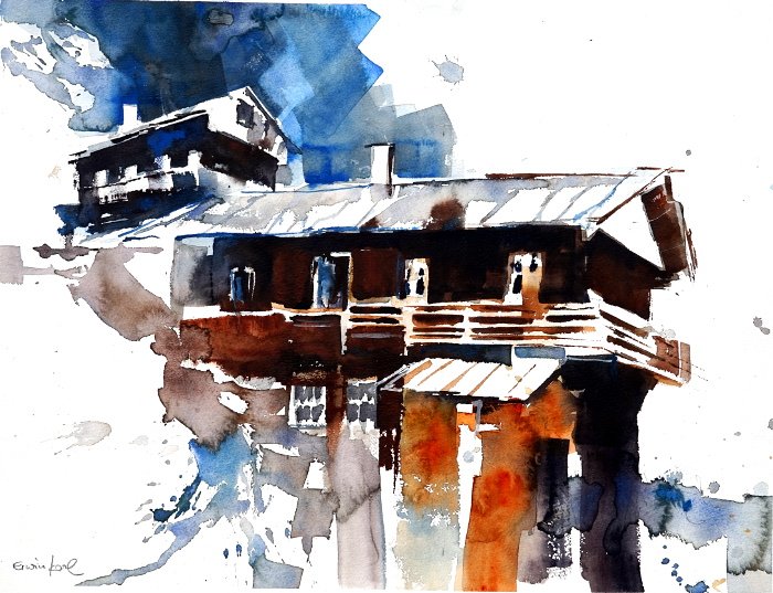 oberstalleralm aquarell kunst